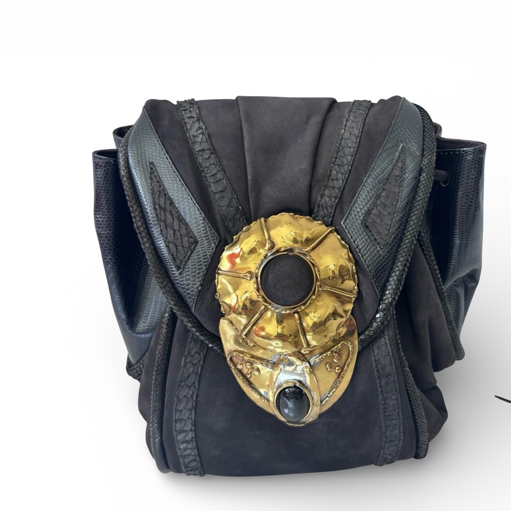 Vintage 80’s OOAK Brutalist Black‎ Snakeskin Leather Crossbody Bag - Picture 2 of 11
